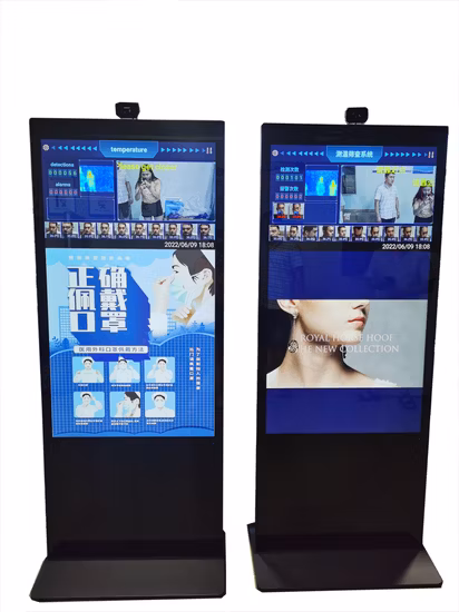55 Inch Floor Standing Advertising Player LCD Display Digital Signage Ad Player Touch Screen Kiosk with Temperature Measurement System