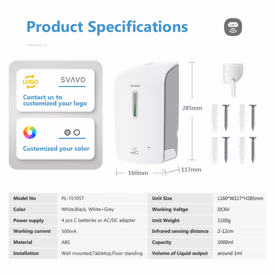 Svavo Hot Selling Alcohol Hand Sanitizer Spray Dispenser with Temperature Display